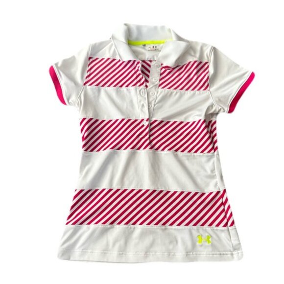 Under Armour Polo Shirt Size Medium Pink White Golf - Picture 1 of 6